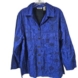 Chico's Design Vintage Royal Blue Silk Beaded Embroidered Blouse Size 1 / US 80